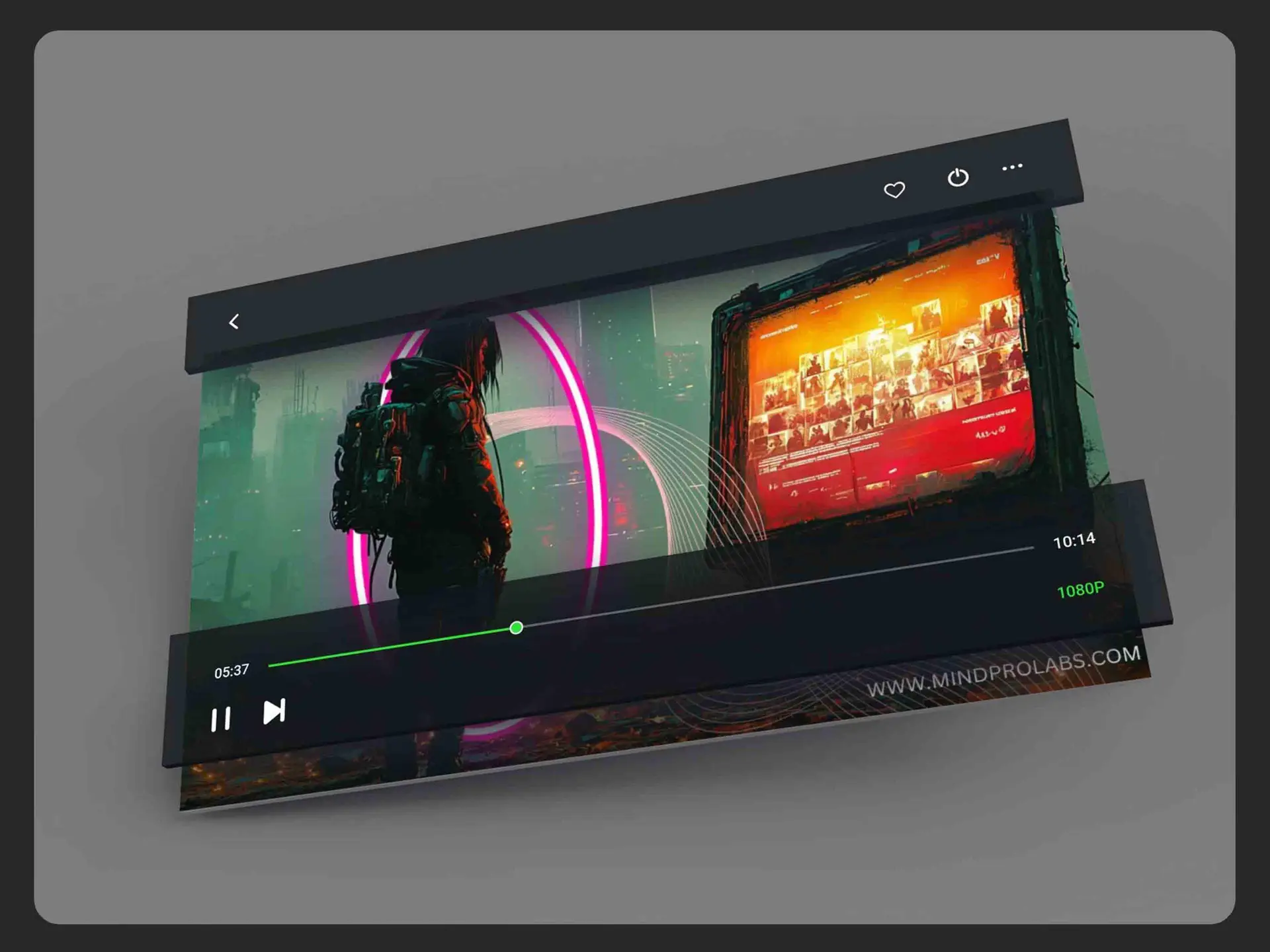 Let Go of the Past Subliminal – A futuristic digital media player interface featuring a cyberpunk-themed background, symbolizing deep subconscious healing and emotional release.
